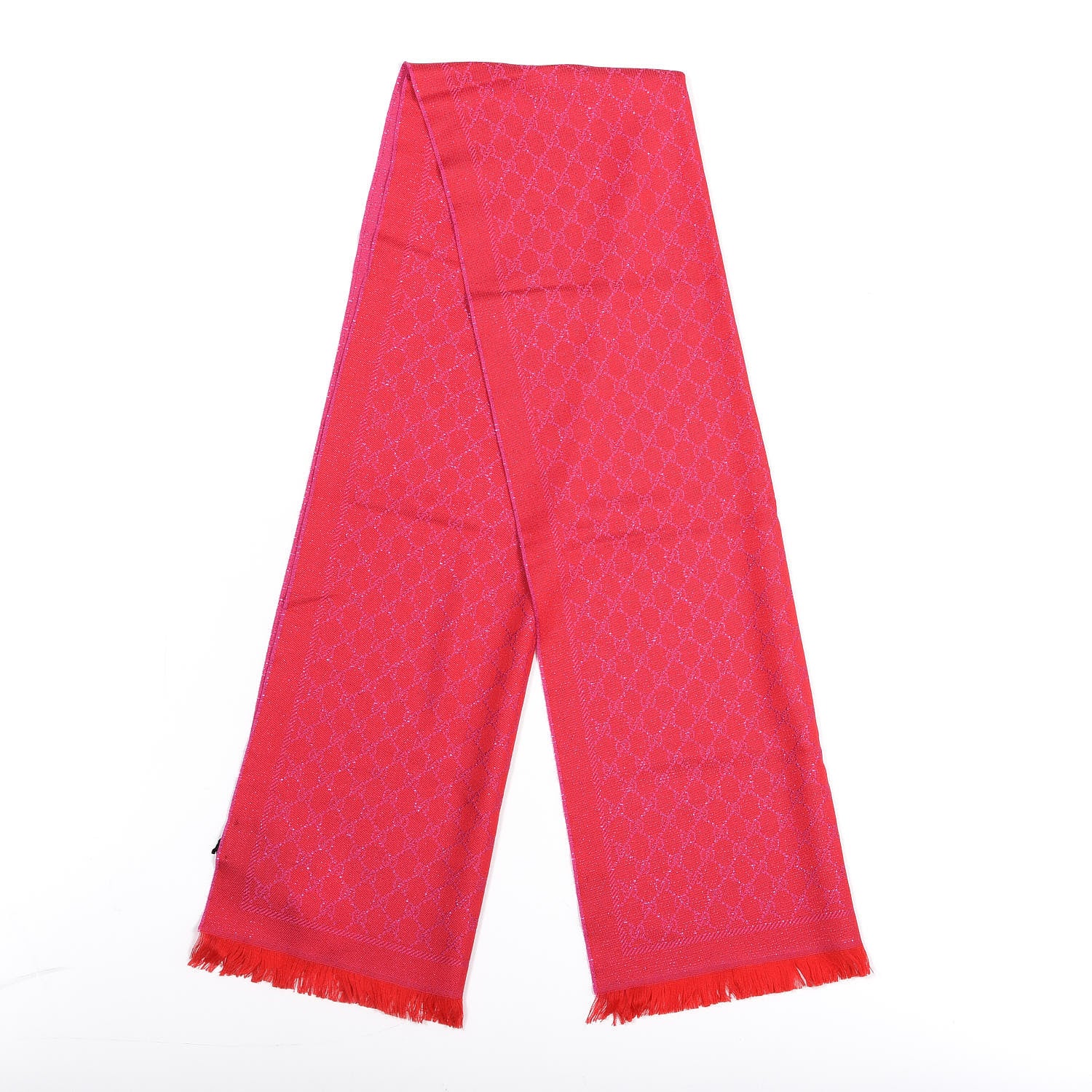 Gucci Wool Lame Jacquard GG Monogram Stenlux Scarf Red Pink 2 of 4