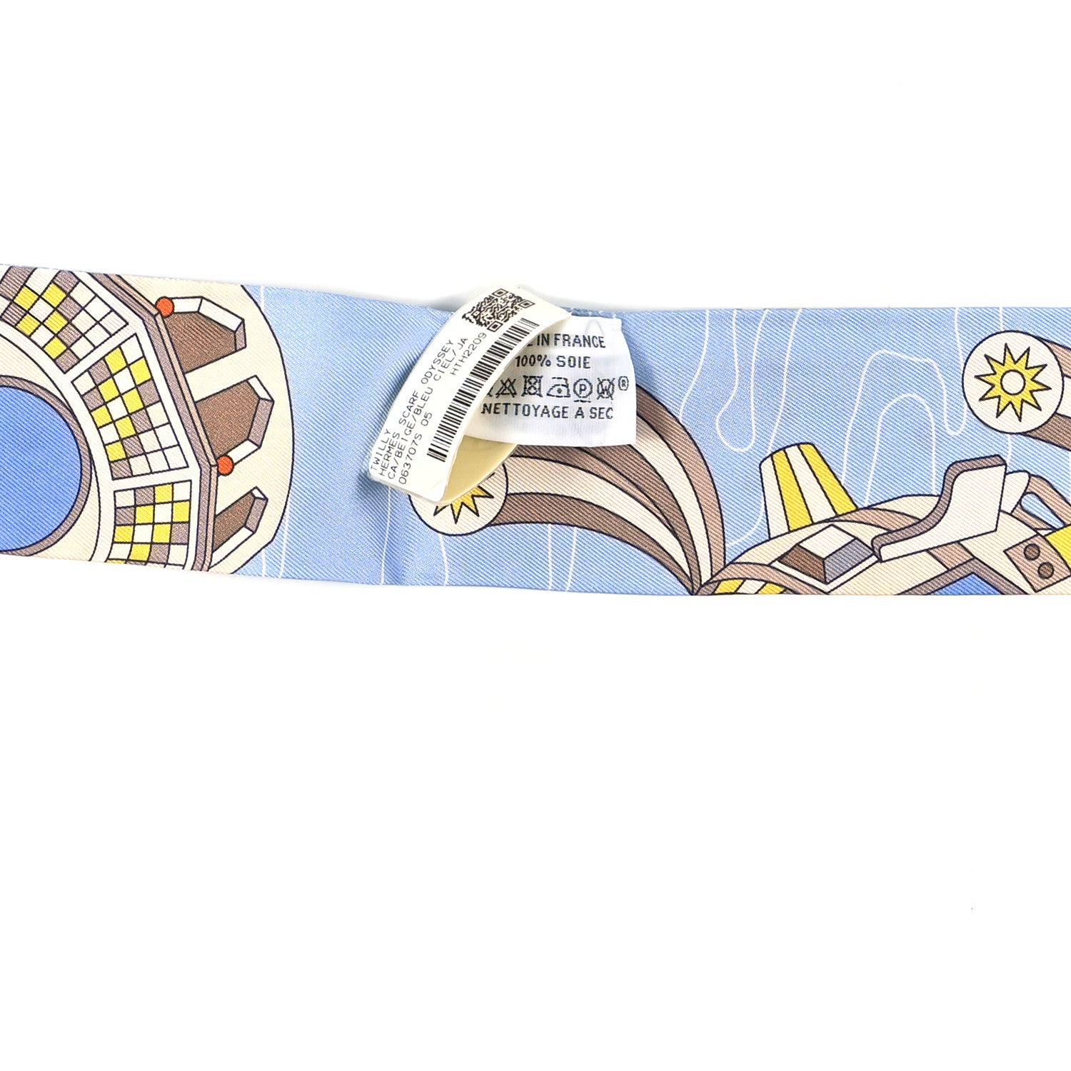 Hermes Silk Odyssey Twilly Beige Bleu Ciel Jaune Vif 3 of 4