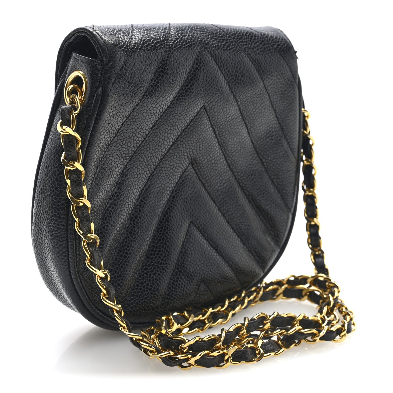 Chanel Caviar Chevron CC Shoulder Bag Black 3 of 9