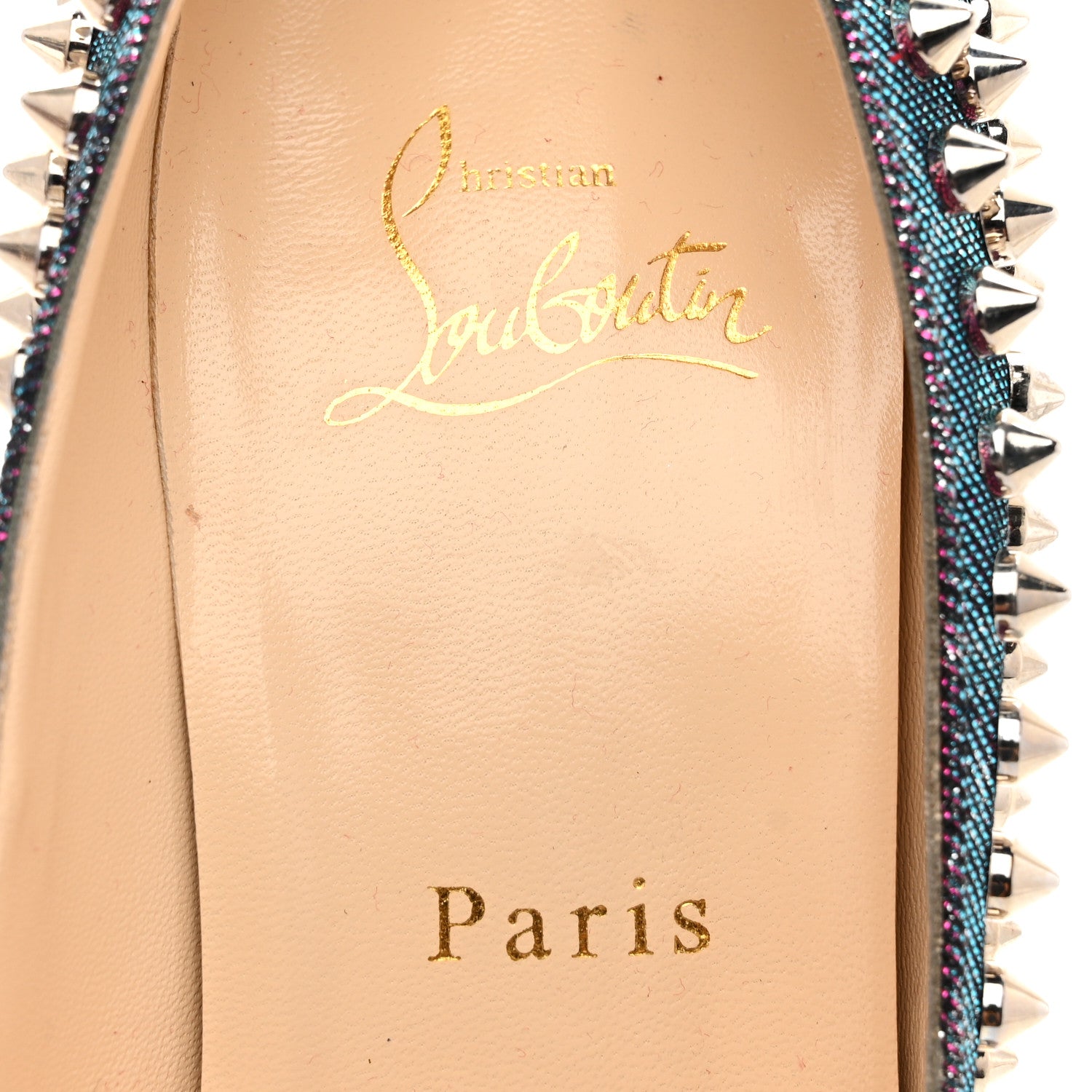 Christian Louboutin Lame Satin Lady Peep Spikes 150 Pumps 39
