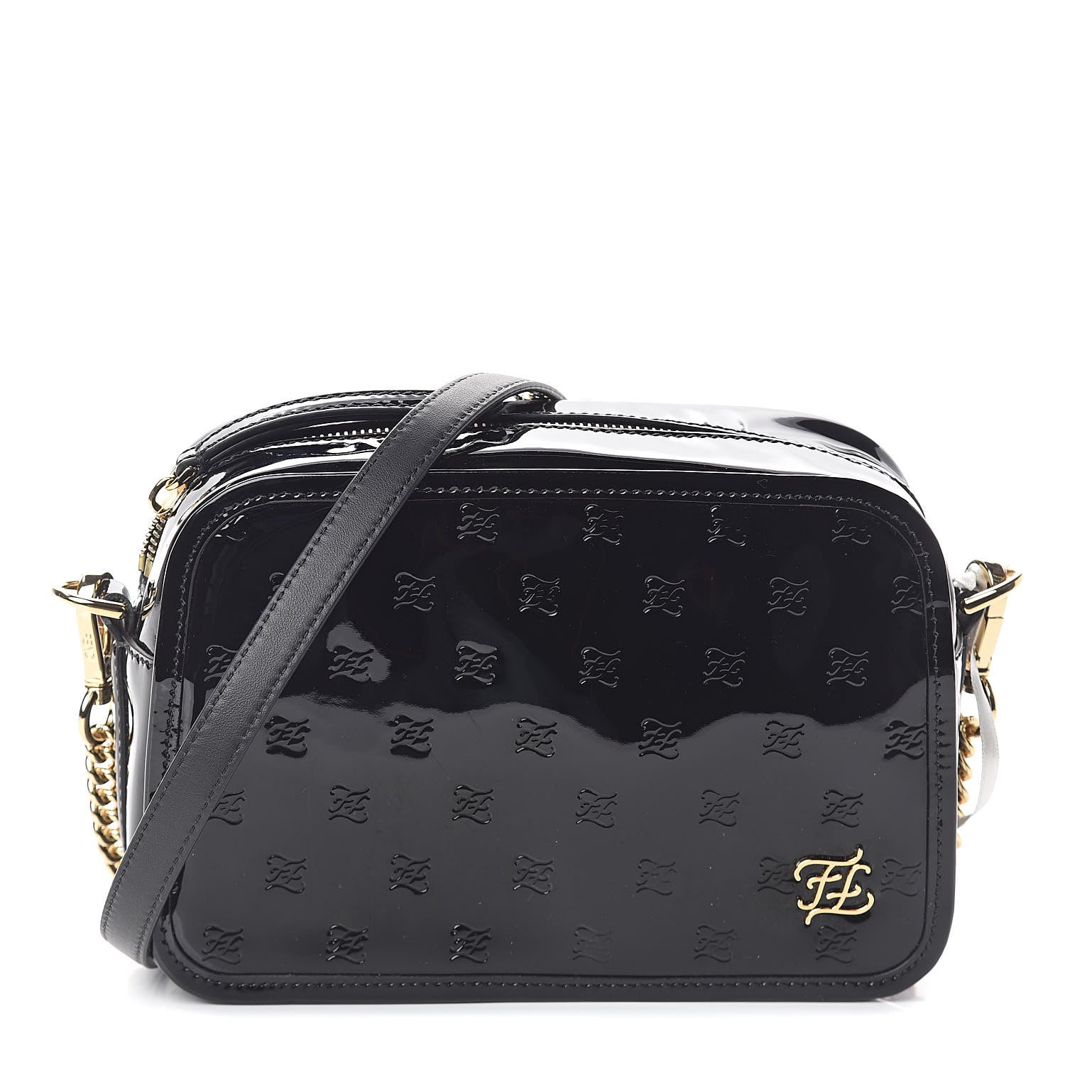 Fendi Vitello Vernice Mou Karligraphy Embossed Camera Case Black 1 of 8