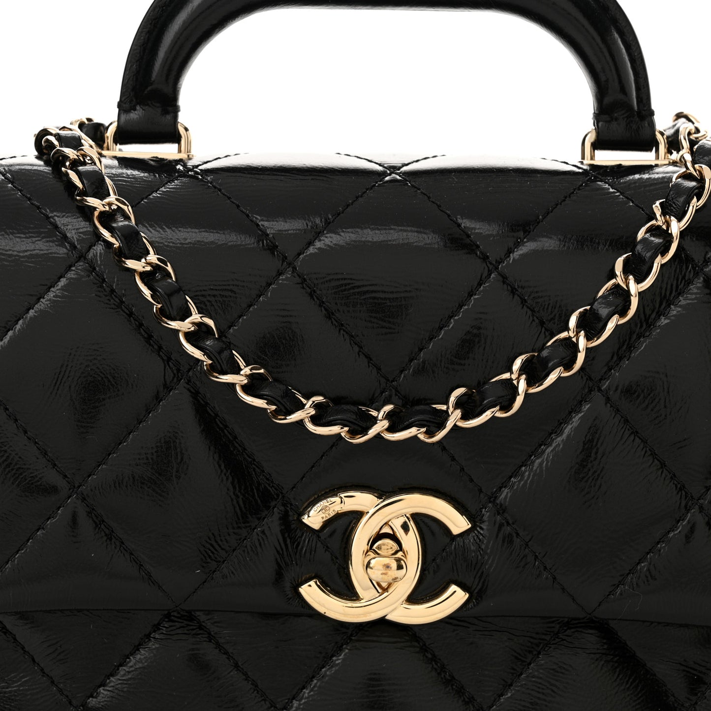 Shiny Lambskin Quilted Coco Trip Flap Bag Black