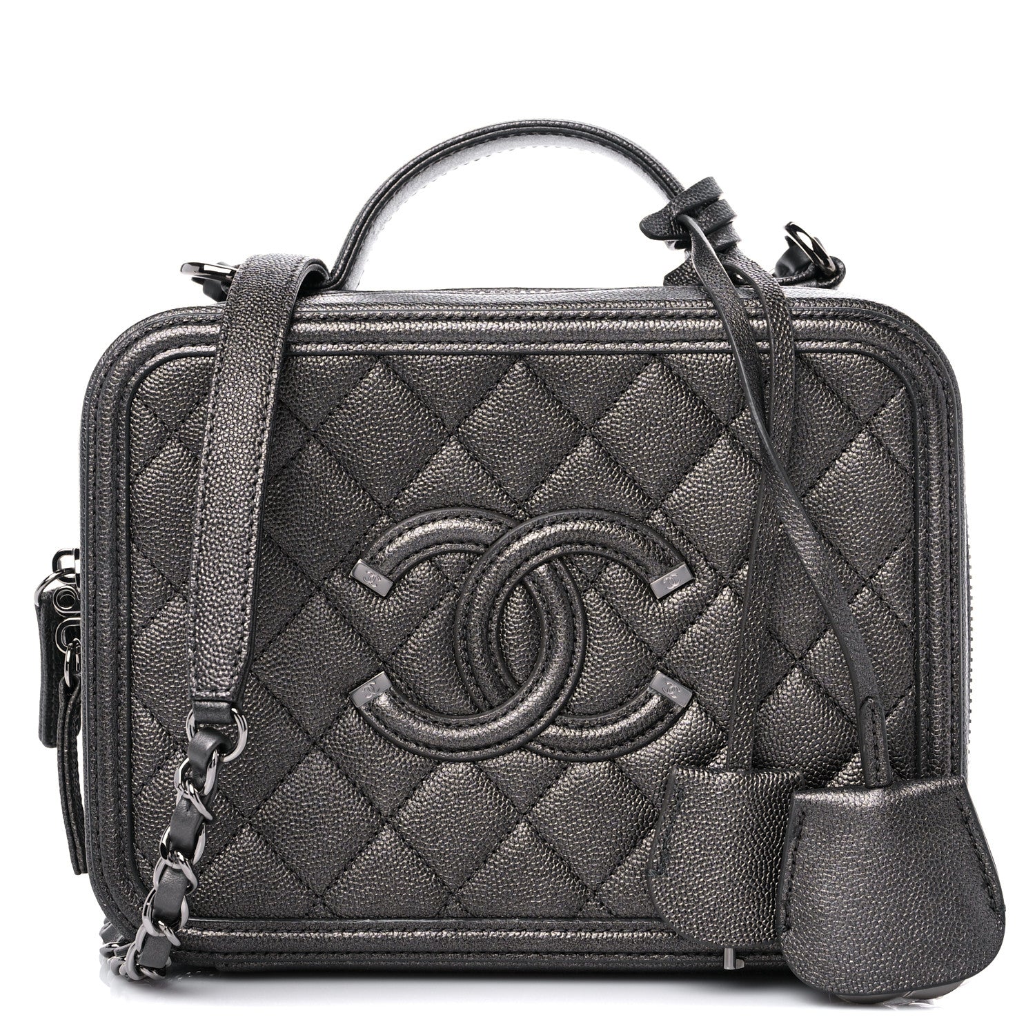 Chanel Metallic Caviar Quilted Medium CC Filigree Vanity Case Dark Silver 1 of 10
