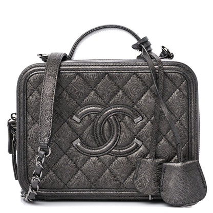 Chanel Metallic Caviar Quilted Medium CC Filigree Vanity Case Dark Silver 1 of 10