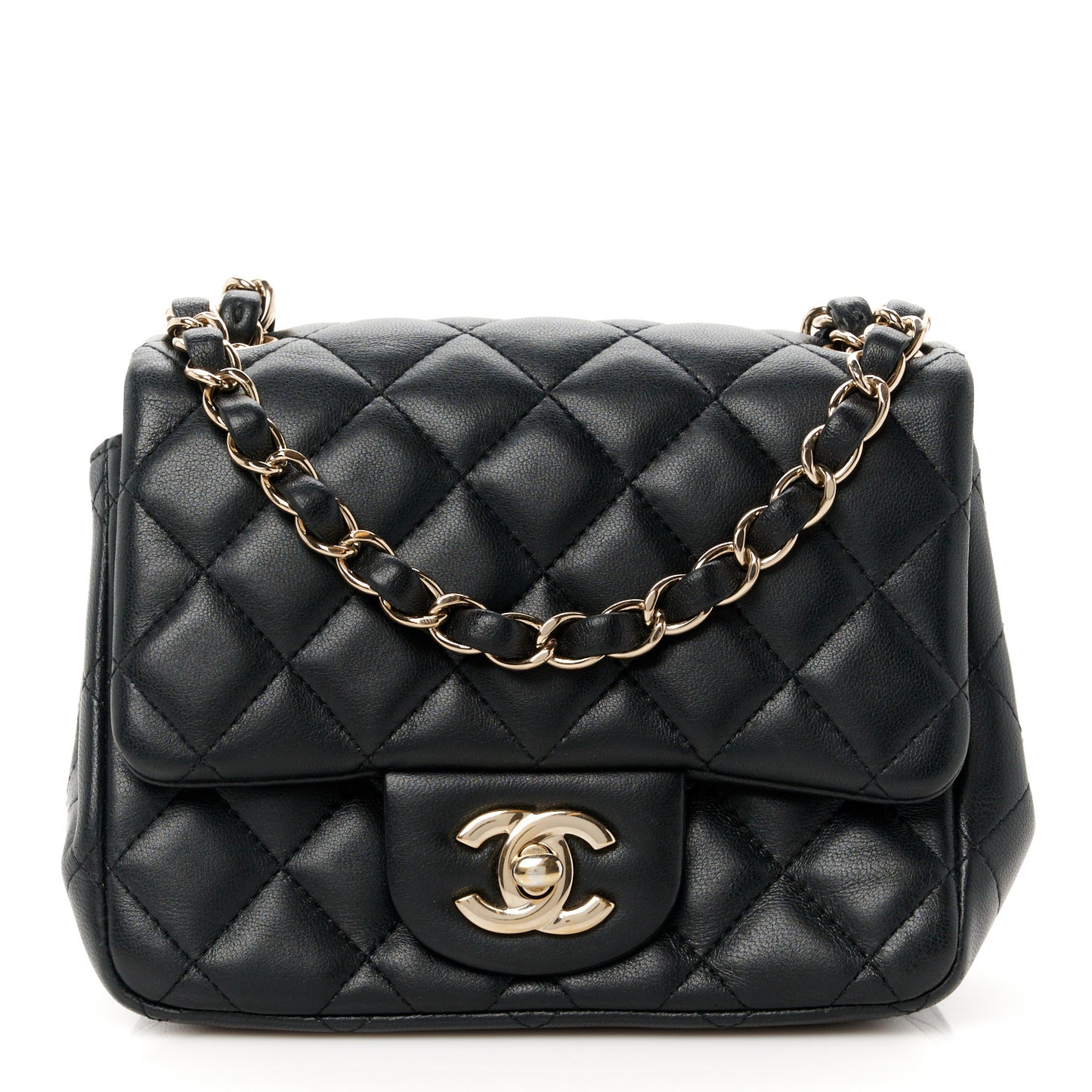 Lambskin Quilted Mini Square Flap Black