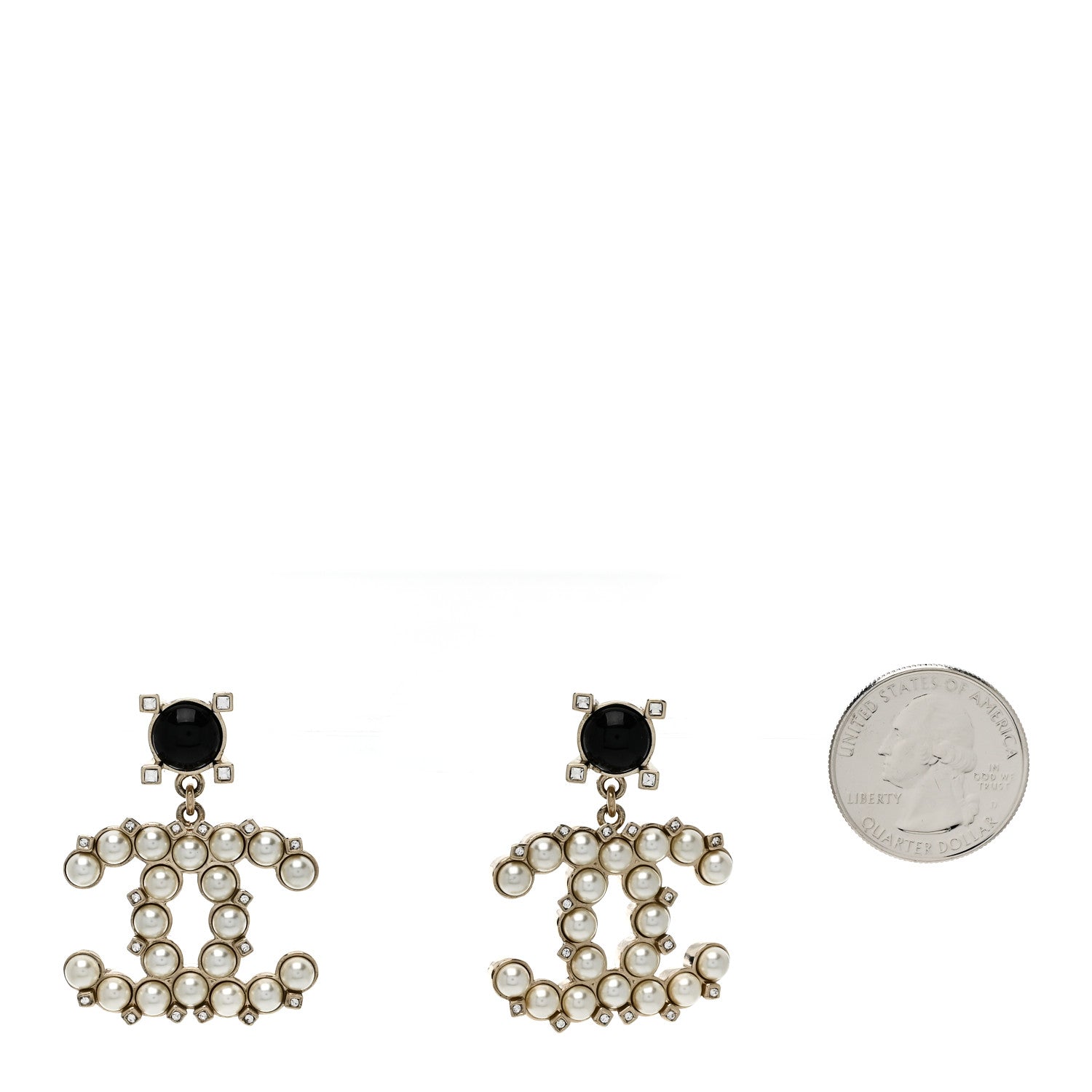 Chanel Resin Crystal Pearl CC Drop Earrings Black Gold 2 of 5