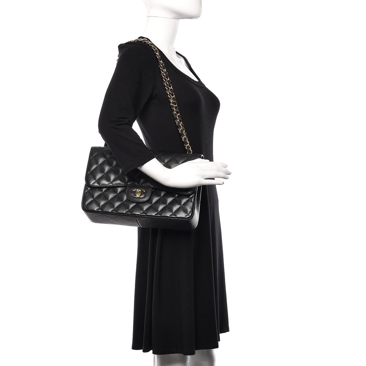 Caviar Quilted Jumbo Double Flap Black