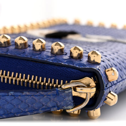 Fendi Snakeskin Mink Fur Studded Karlito Zip Around Wallet Blue 9 of 11