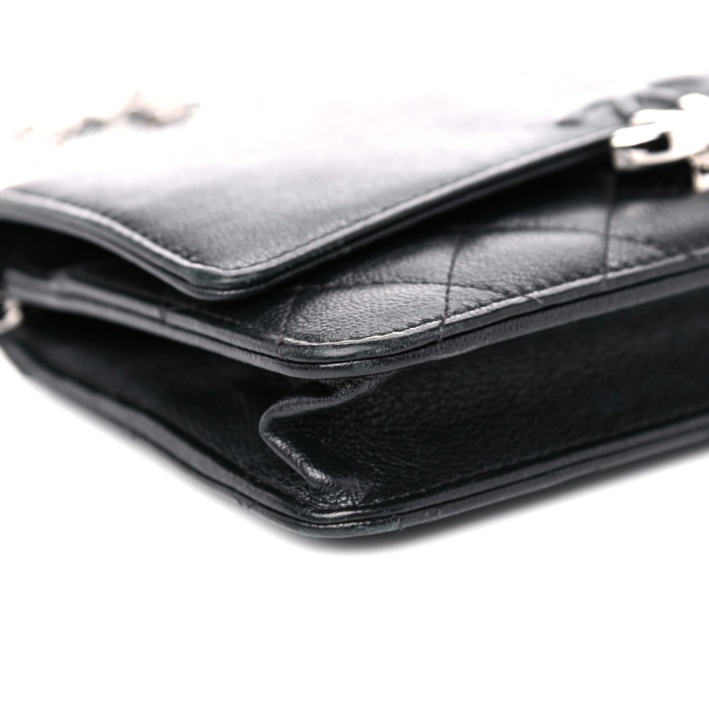 Grained Calfskin Quilted CC Box Wallet On Chain WOC Black