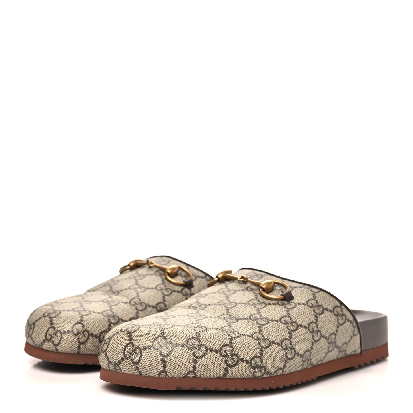 GG Supreme Monogram Miro Soft Calfskin Womens Horsebit Slippers 40.5 Beige Ebony New Acero