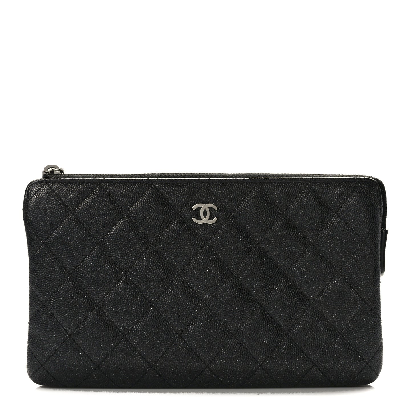 Iridescent Caviar Quilted Small Zipped Pouch Black