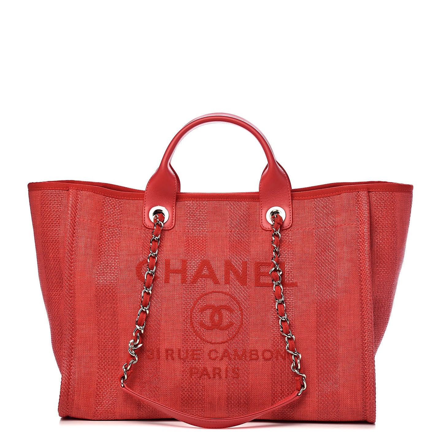 Mixed Fibers Striped Large Deauville Tote Red