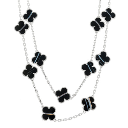 Van Cleef & Arpels 18K White Gold Veined Black Onyx 20 Motifs Vintage Alhambra Necklace 1 of 7