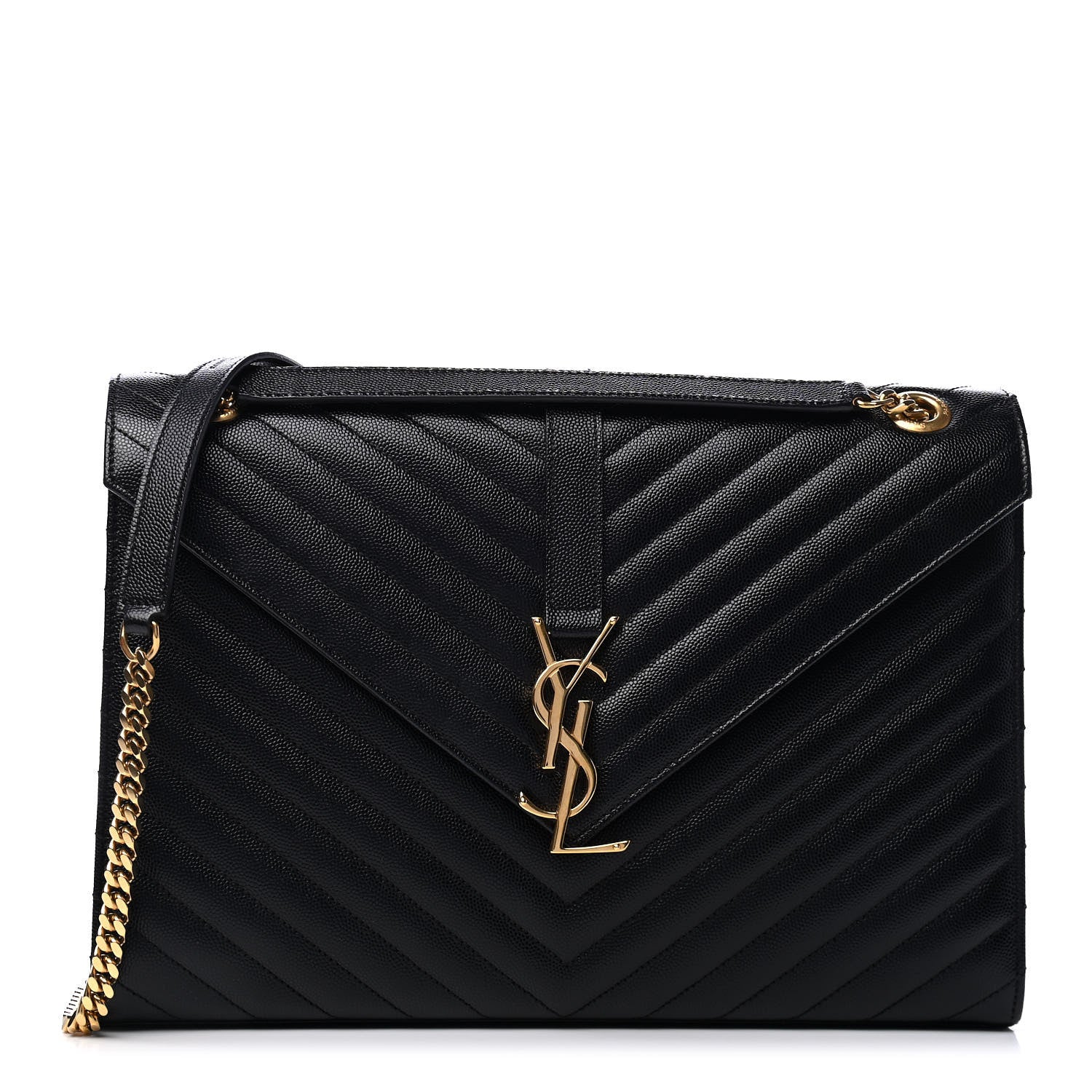 Saint Laurent Grain De Poudre Matelasse Chevron Large Monogram Satchel Black 1 of 4