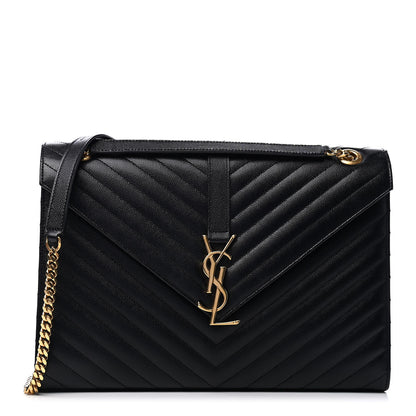 Saint Laurent Grain De Poudre Matelasse Chevron Large Monogram Satchel Black 1 of 4