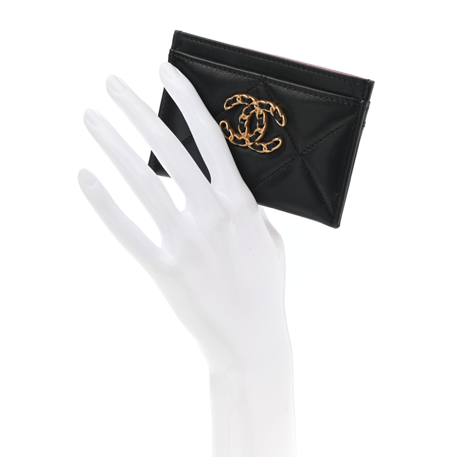 Chanel Shiny Goatskin Quilted Chanel 19 Card Holder Black 2 of 8