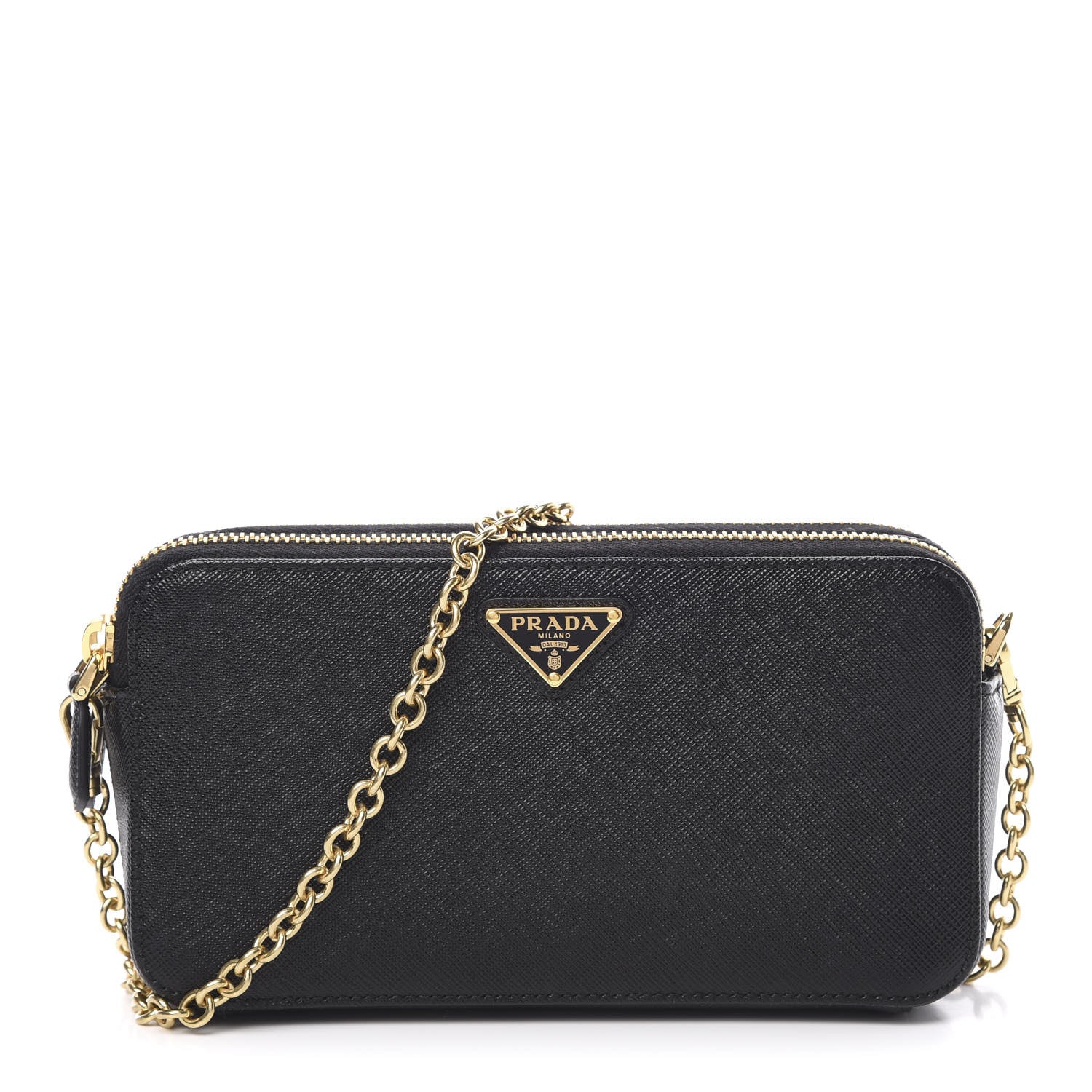Prada Saffiano Lux Mini Double Zip Chain Crossbody Bag Black 1 of 12