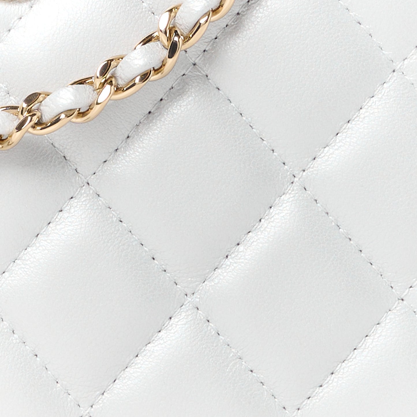 Metallic Lambskin Quilted Top Handle Vanity Case Silver