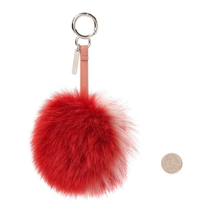 Fendi Fox Fur Nappa Bi-Color Striped Pom Pom Bag Charm Red Pink 2 of 4