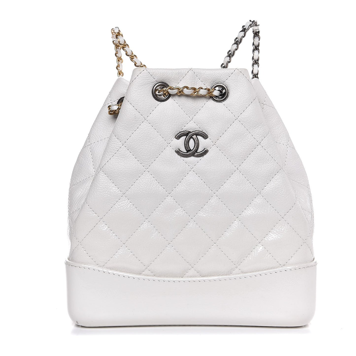 Patent Goatskin Quilted Small Gabrielle Backpack White