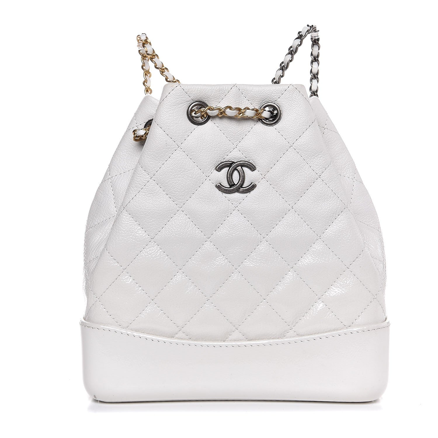 Chanel Patent Goatskin Quilted Small Gabrielle Backpack White 1 of 9