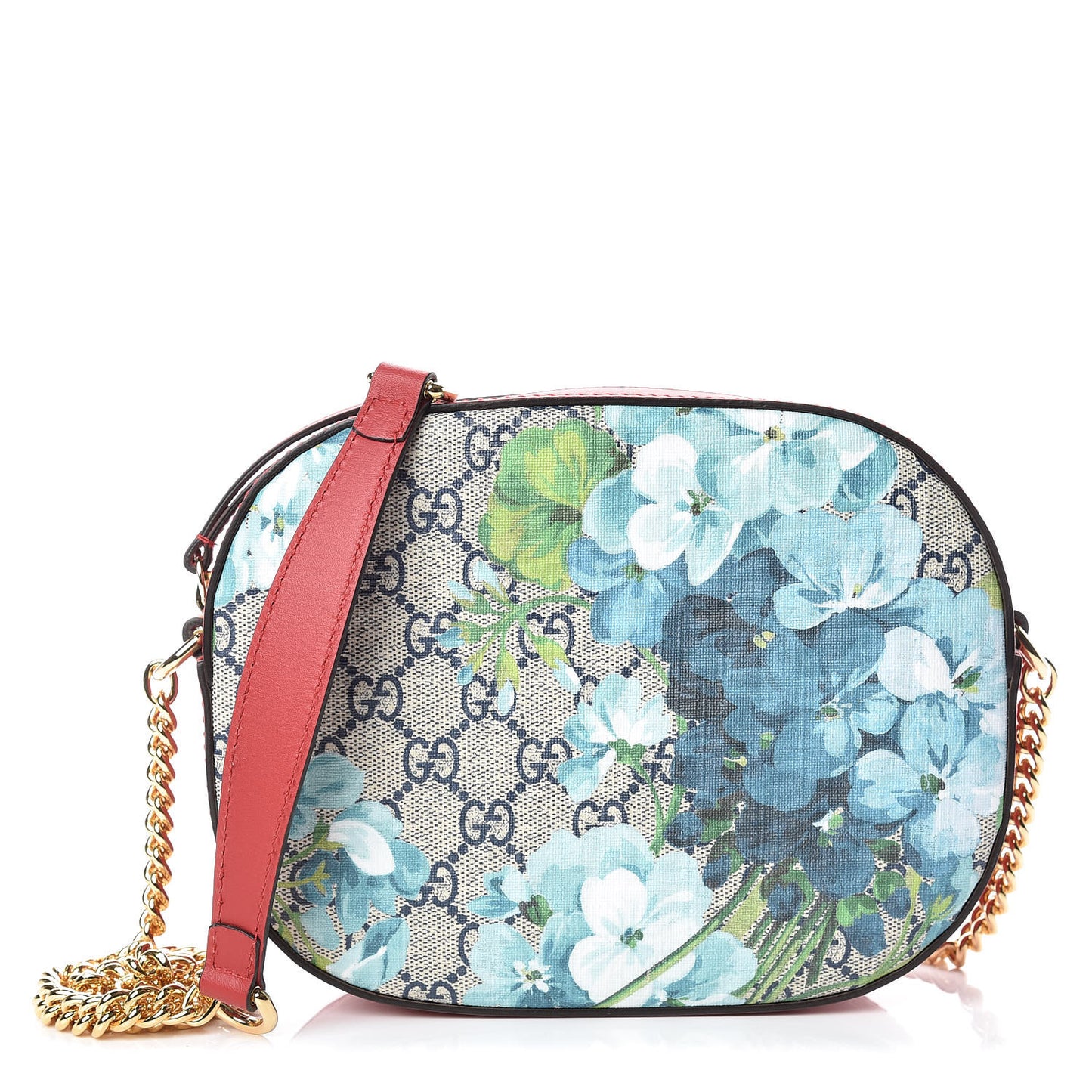 GG Supreme Monogram Blooms Mini Chain Shoulder Bag Beige Blue Navy Hibiscus Red