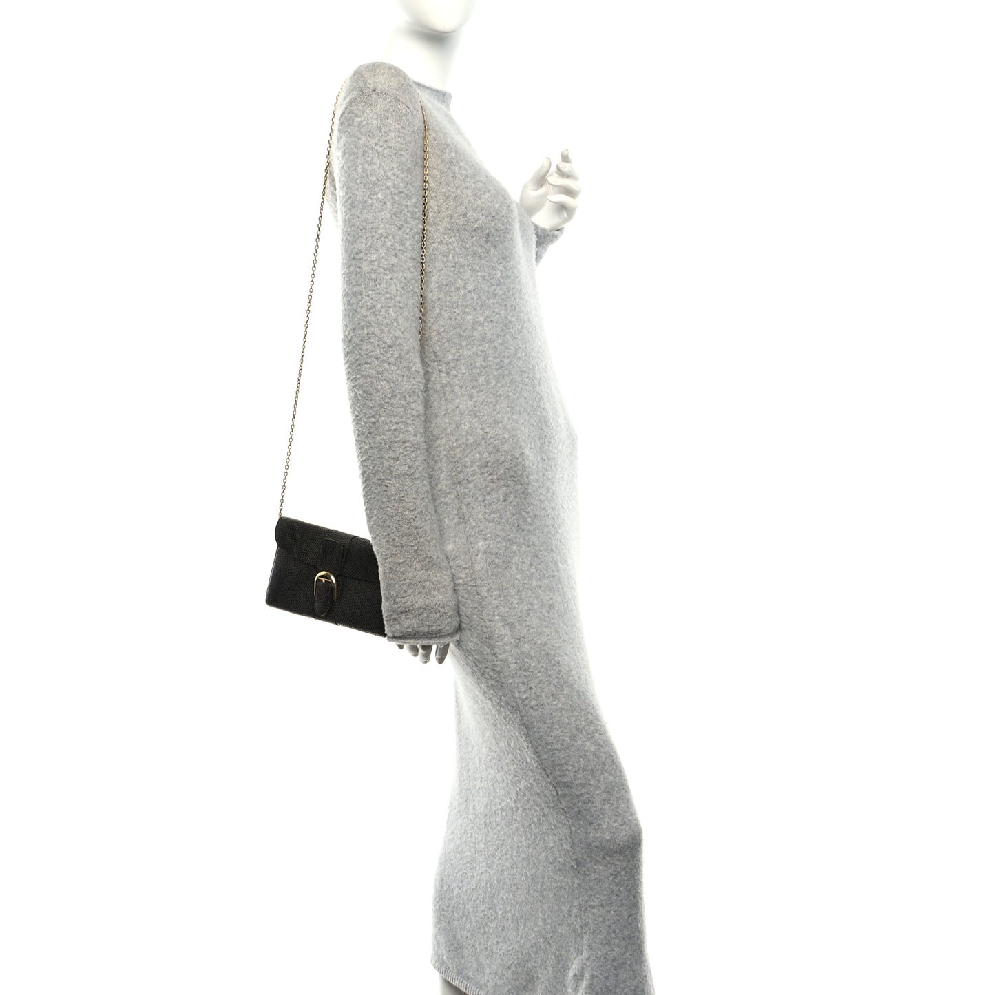 Iridescent Lizard Calfskin Brillant Wallet On Chain Ebene Kaki