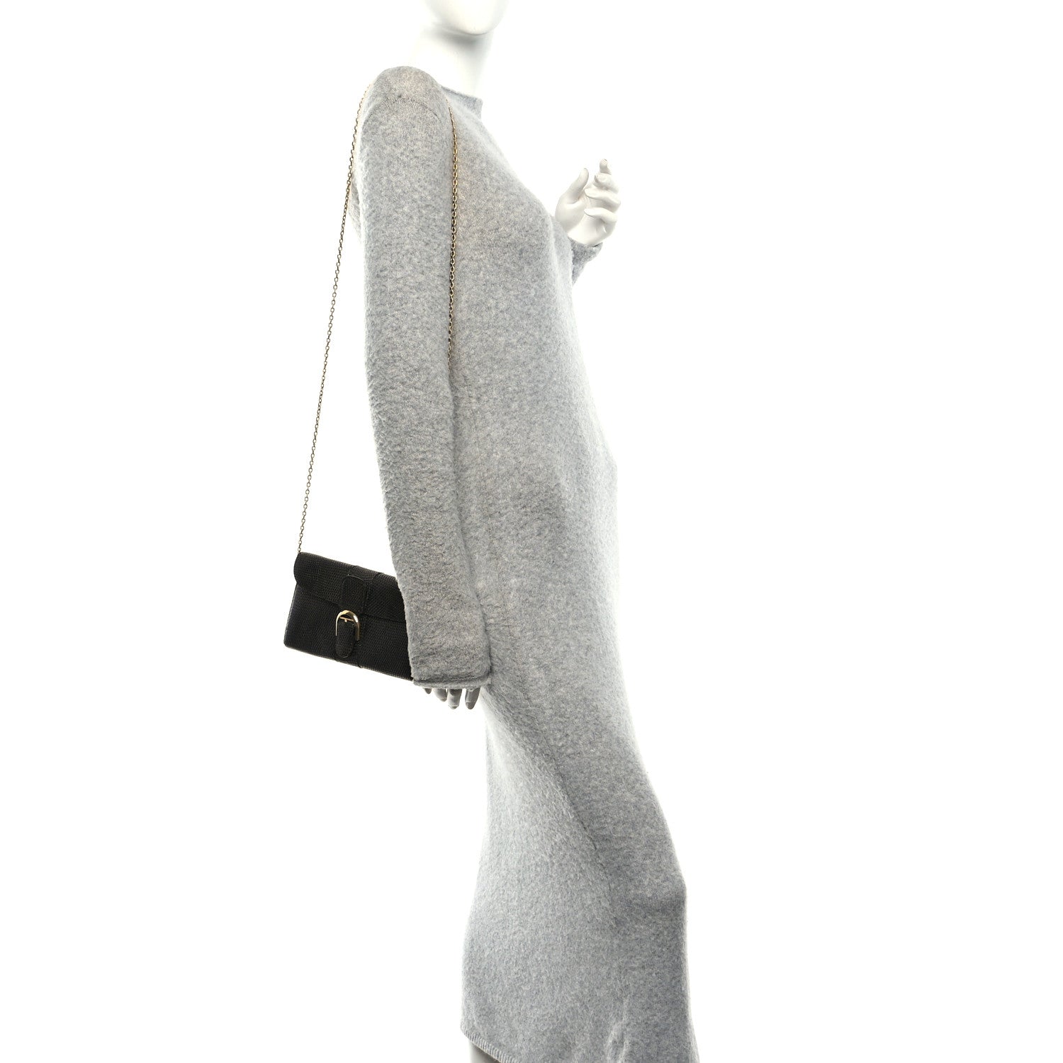 Delvaux Iridescent Lizard Calfskin Brillant Wallet On Chain Ebene Kaki 2 of 9