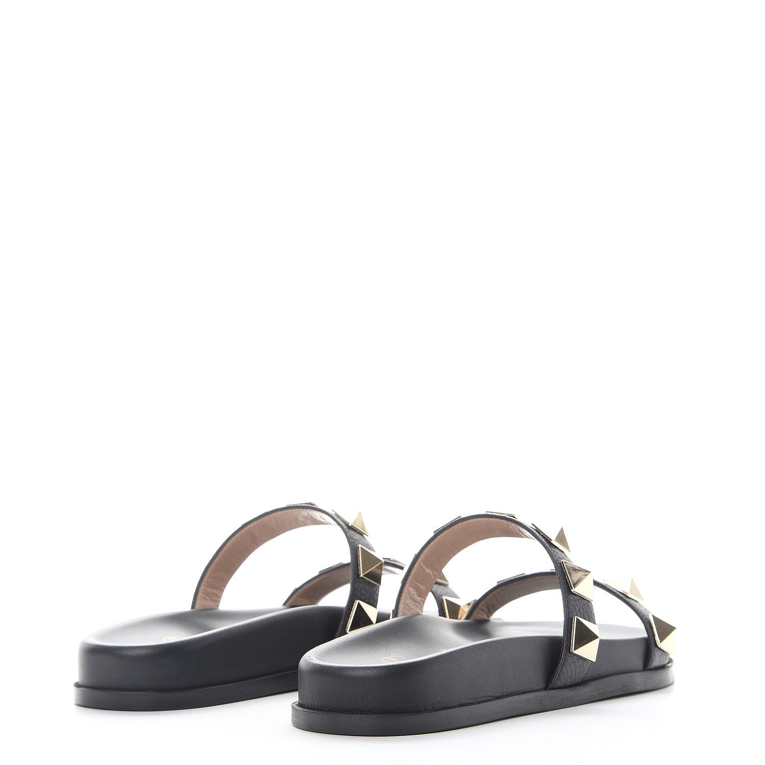 Valentino Garavani Pebbled Calfskin Macro Rockstud Lock Slide Sandals 35 Black 4 of 10