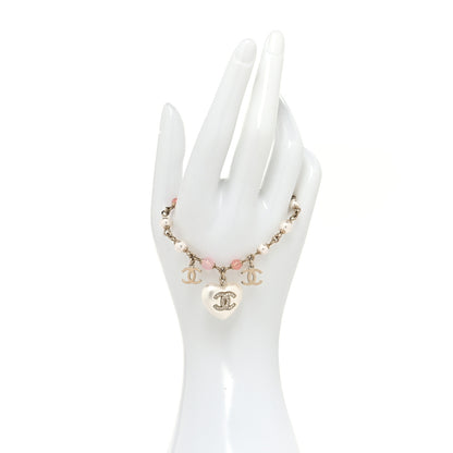 Chanel Pearl Crystal CC Heart Bracelet Pearly White Pink Gold 2 of 6