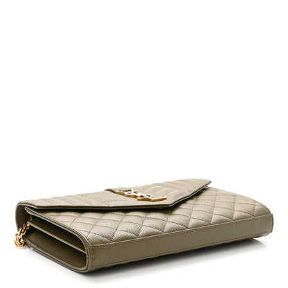 Saint Laurent Grain De Poudre Mixed Matelasse Triquilt Monogram Chain Wallet Kaki 3 of 8