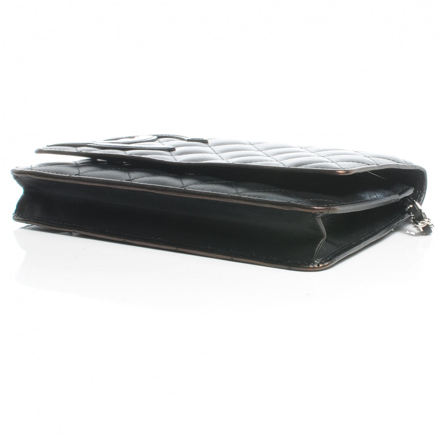 Calfskin Quilted Cambon Wallet On Chain WOC Black