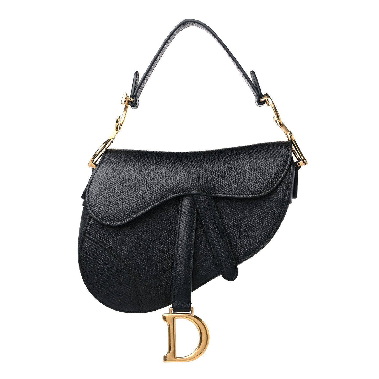 Grained Calfskin Mini Saddle Bag Black