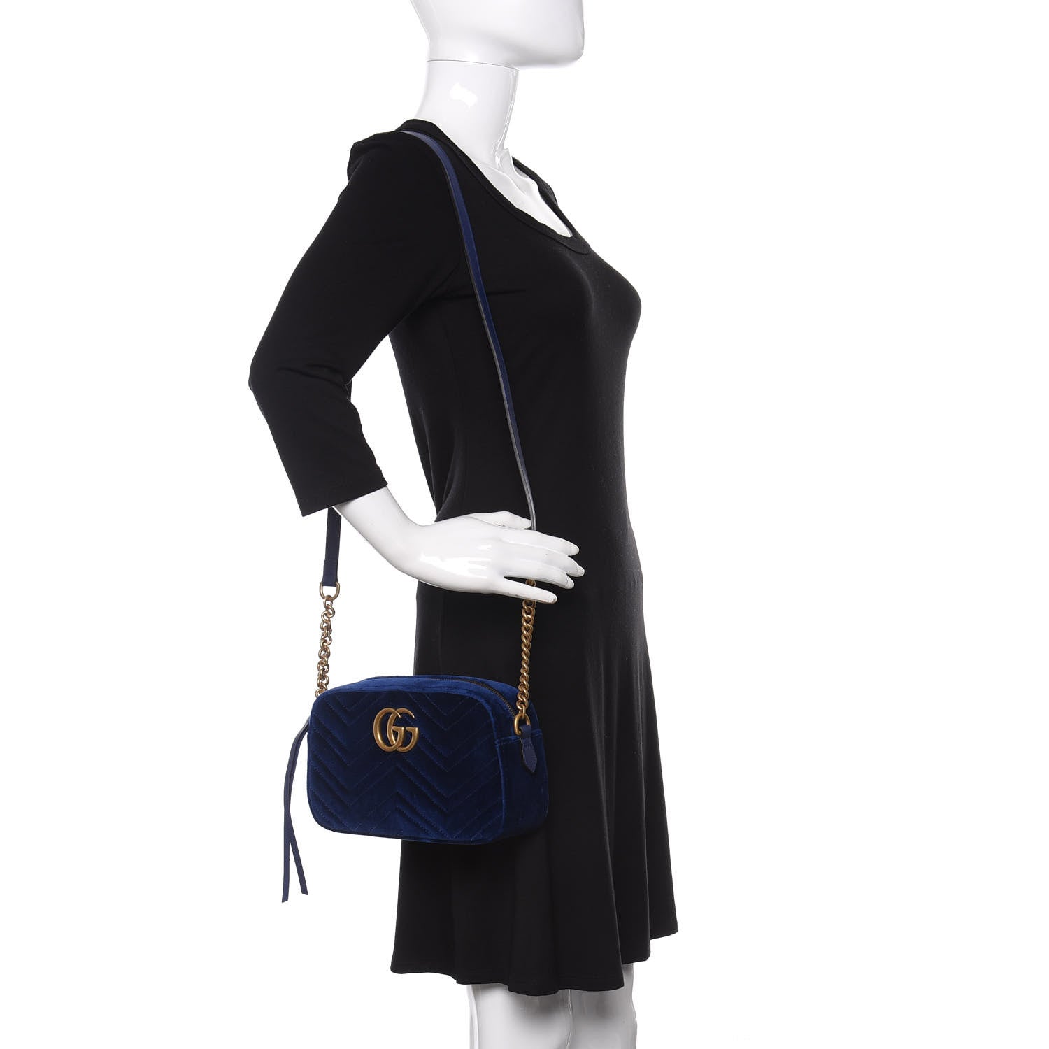Gucci Velvet Matelasse Small GG Marmont Chain Shoulder Bag Cobalt 3 of 9