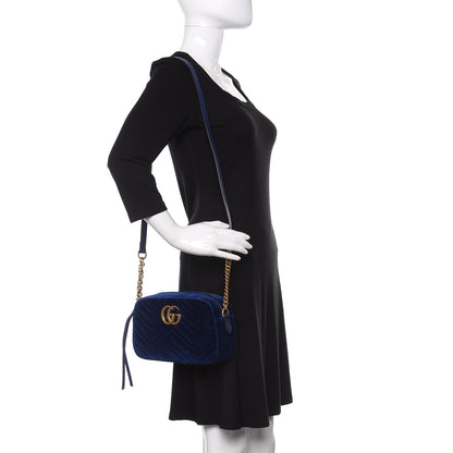 Gucci Velvet Matelasse Small GG Marmont Chain Shoulder Bag Cobalt 3 of 9
