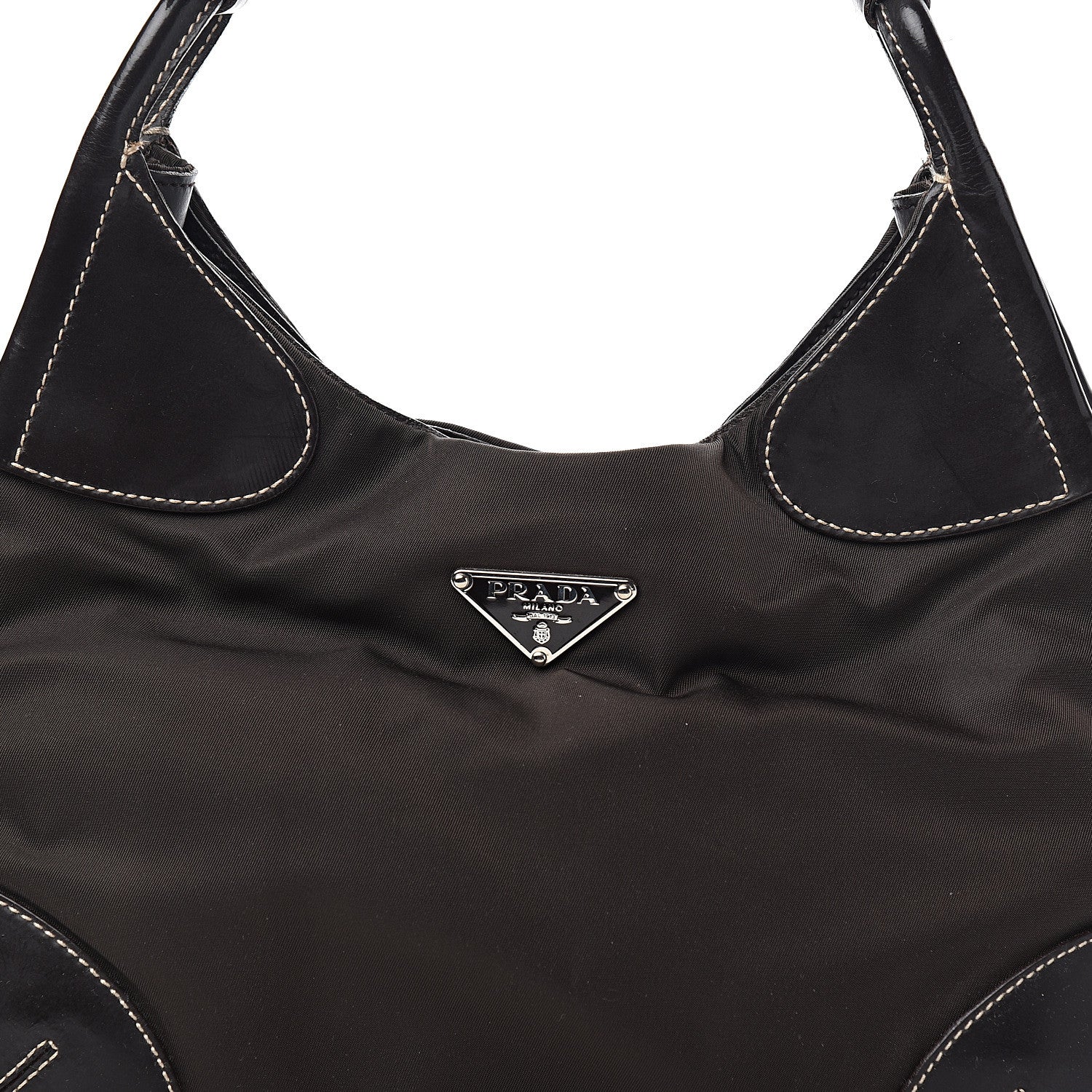 Prada Tessuto Nylon Calfskin Hobo Moro 8 of 9