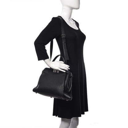 Fendi Cuoio Romano Selleria Bi-Color Medium Peekaboo Iconic Satchel Black Mou 2 of 13
