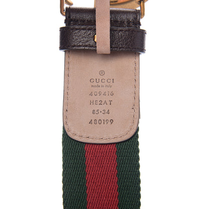 Gucci Nylon Textured Calfskin Double G Web 40mm Belt 85 34 Green Red Dark Cocoa 3 of 5