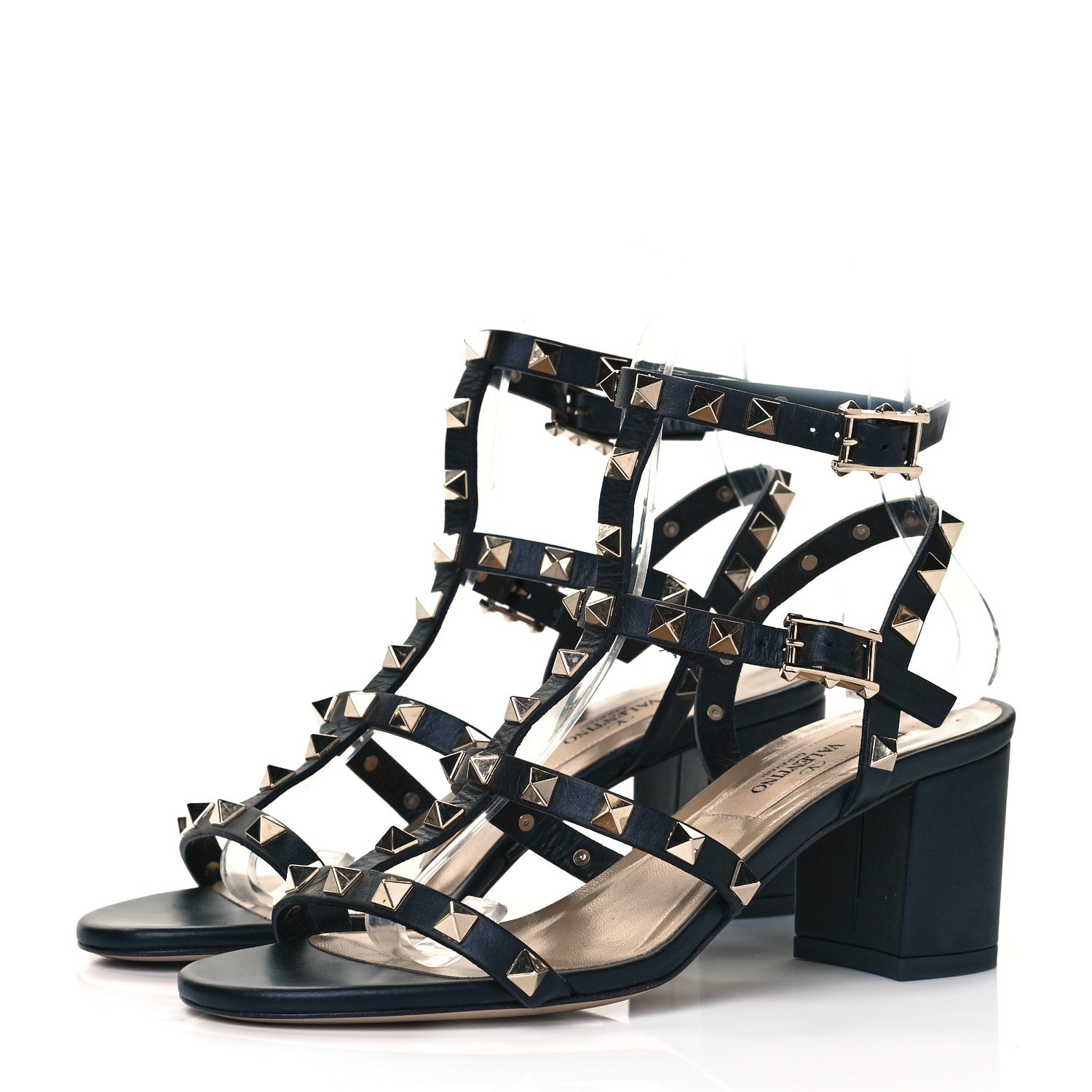 Valentino Garavani Calfskin Rockstud 60mm City Sandals 35.5 Black 3 of 9