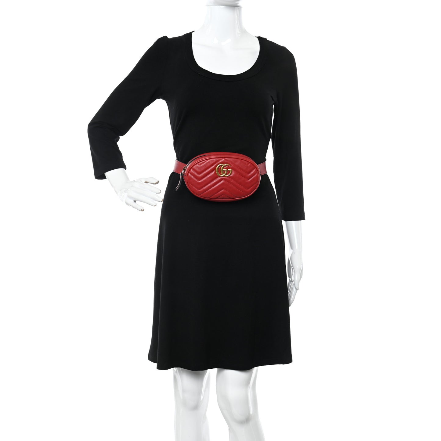 Calfskin Matelasse GG Marmont Belt Bag 85 34 Hibiscus Red