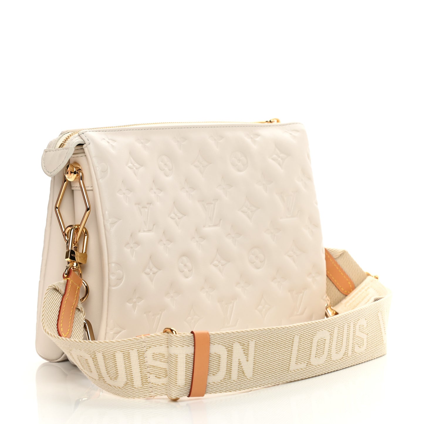 Lambskin Embossed Monogram Coussin PM Beige Cream
