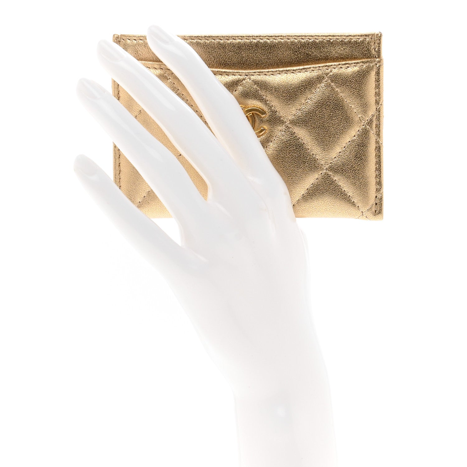 Chanel Metallic Lambskin Quilted CC Card Holder Gold 2 of 9