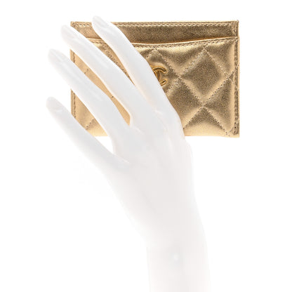 Chanel Metallic Lambskin Quilted CC Card Holder Gold 2 of 9
