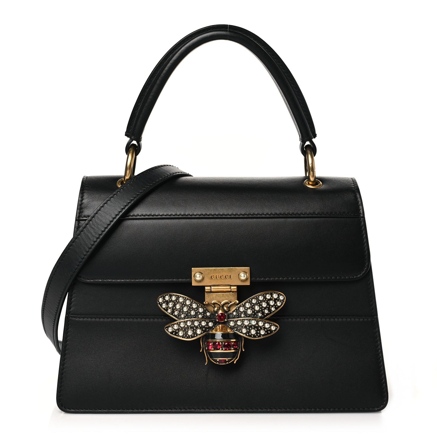 Calfskin Sylvie Web Small Queen Margaret Top Handle Bag Black