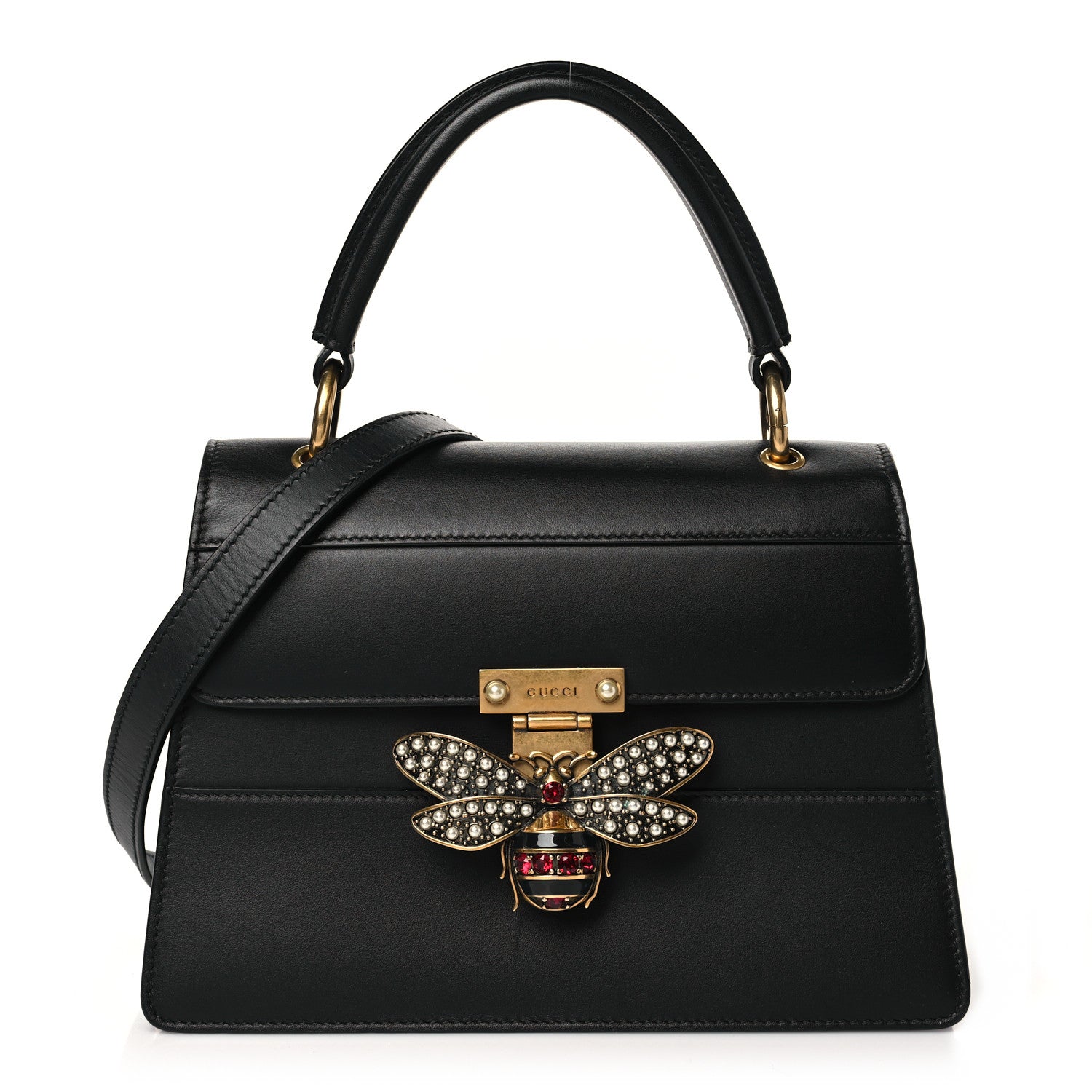 Gucci Calfskin Sylvie Web Small Queen Margaret Top Handle Bag Black 1 of 11