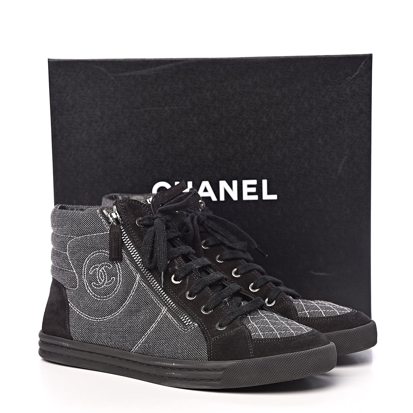 Toile Suede Calfskin CC High Top Sneakers 40 Dark Grey