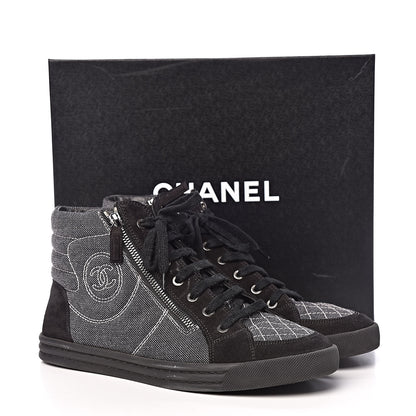 Chanel Toile Suede Calfskin CC High Top Sneakers 40 Dark Grey 11 of 11