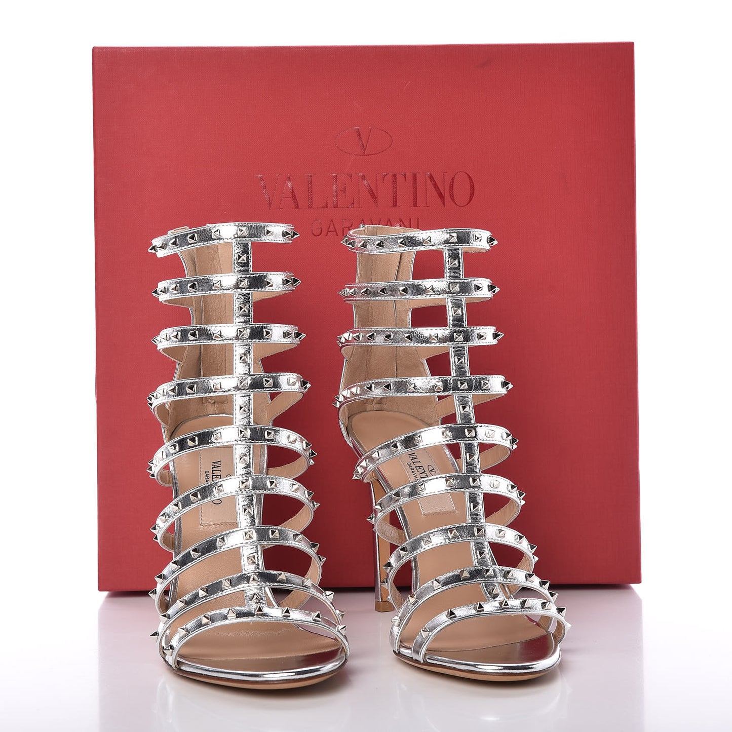 Metallic Nappa Lovestud Caged 105mm Sandals 36.5 Silver