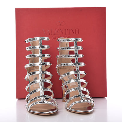 Valentino Garavani Metallic Nappa Lovestud Caged 105mm Sandals 36.5 Silver 8 of 8