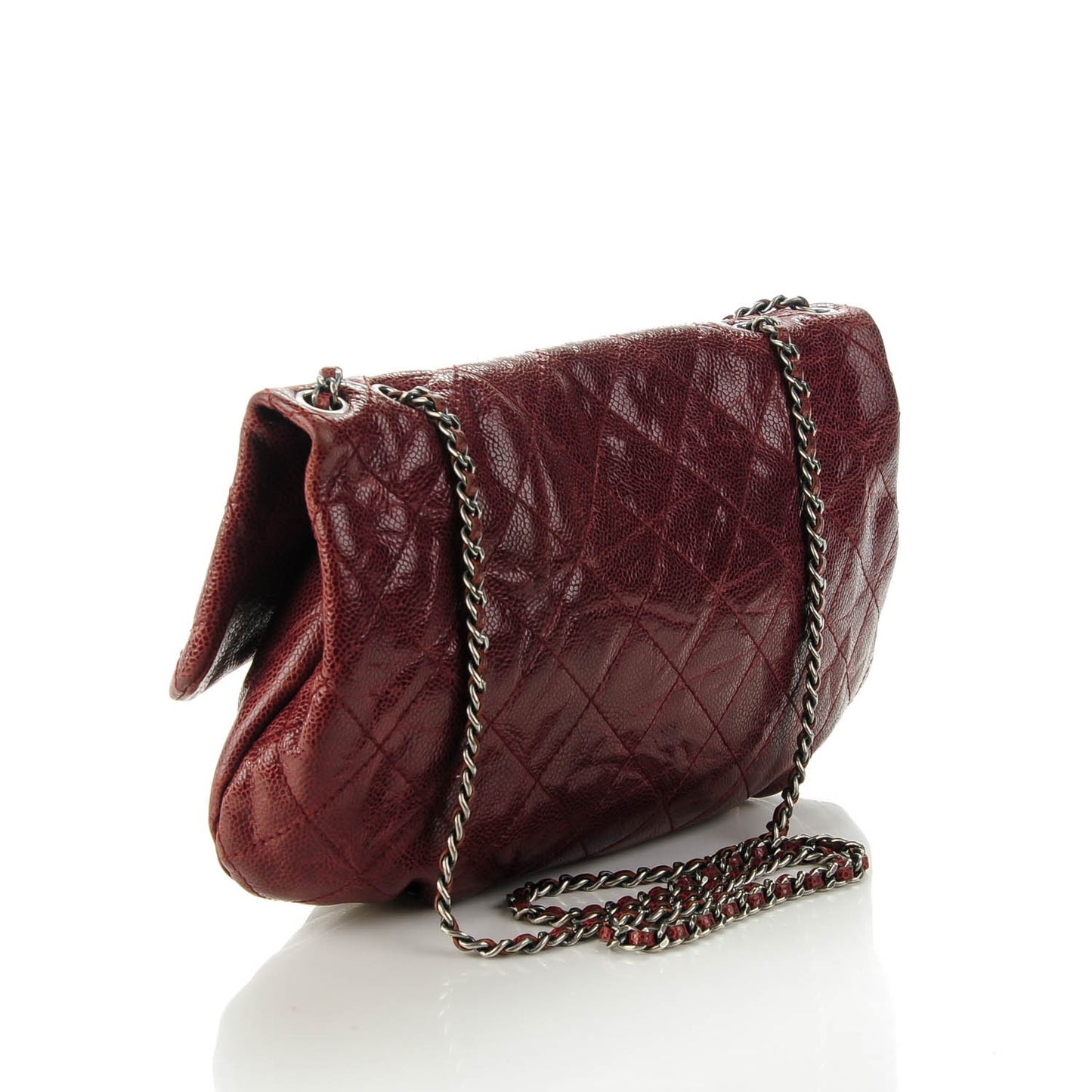 Crumpled Calfskin Quilted Medium Elastic Flap Bordeaux